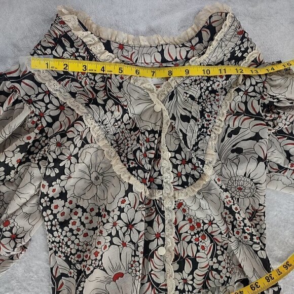 213 by Michelle Kim Multicolor Long Lace Sleeve Victorian Inspired Blouse Sz S - Picture 9 of 15